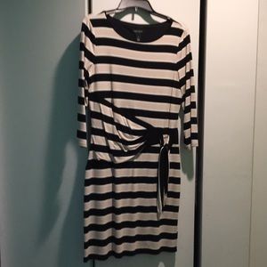 WHBM striped 3/4 sleeve faux wrap dress. Size 12
